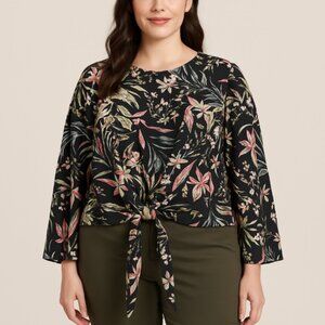 NWT Code x Mode Women’s Multicolored Floral Tie-Front Long Sleeve Blouse size XL